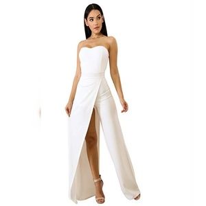 Off Shoulder, Asymmetric Split Leg Jumper